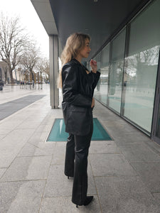 Black leather puffy sleeve blazer jacket set