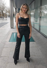Load image into Gallery viewer, Black leather trousers flattering ends
