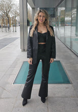 Load image into Gallery viewer, Black suit for women leather blazer jacket and trousers
