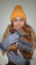 Load image into Gallery viewer, Luxury Hat Scarf And Glove Set in Mustard, Grey and Brown
