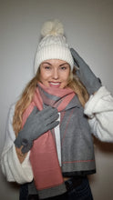 Load image into Gallery viewer, Luxury Hat Scarf And Glove Set in Grey, Pink and White
