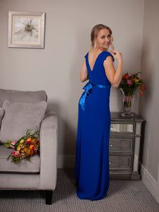 Long blue bridesmaids dress