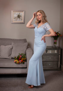 Light Blue Lace Detail Long Dress