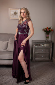 Purple long dress satin special occasion 