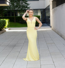 Load image into Gallery viewer, long yellow debs dress 
