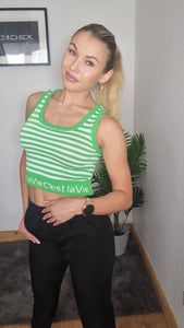 White and green stripe ladies top