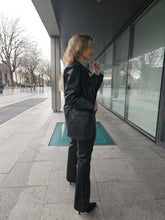 Load image into Gallery viewer, Black leather puffy sleeve blazer jacket set
