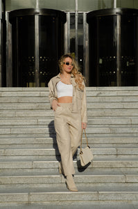 cream two piece faux leather set 