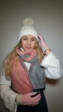 Load image into Gallery viewer, Luxury Hat Scarf And Glove Set in Grey, Baby Pink and White
