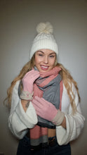 Load image into Gallery viewer, Luxury Hat Scarf And Glove Set in Grey, Baby Pink and White
