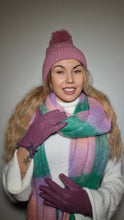 Load image into Gallery viewer, Luxury Hat Scarf And Glove Set in Purple, Pink and Green
