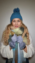 Load image into Gallery viewer, Luxury Hat Scarf And Glove Set in Blue, Green and Grey
