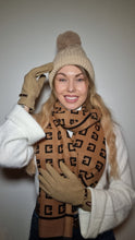 Load image into Gallery viewer, Luxury Hat Scarf And Glove Set in Beige and Brown
