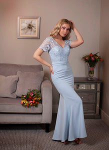 Light Blue Lace Detail Long Dress