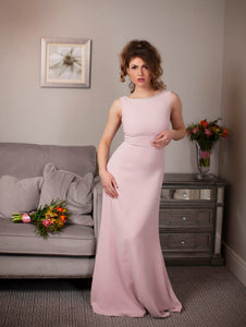 powder pink crepe bridesmaids dresses