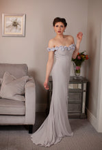 Load image into Gallery viewer, Grey off shoulder bridesmaids dress
