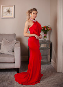 Diamond Collar Red Long Dress