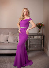 Load image into Gallery viewer, Off shoulders bridesmaids dress pink magenta purple
