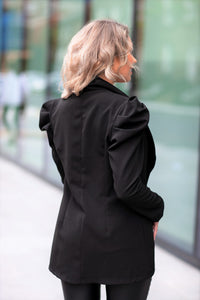 Black Puffed Sleeve Blazer Jacket
