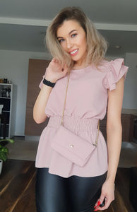 pink short sleeve blouses