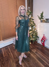 Load image into Gallery viewer, green glittery midi dress
