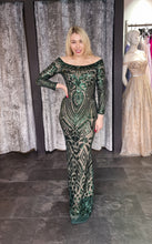 Load image into Gallery viewer, Green long sequin party dress
