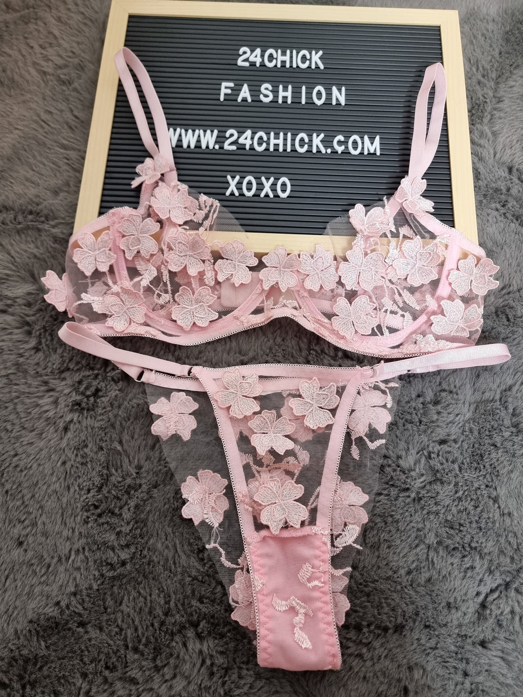 floral embroidered lingerie set pink mesh detail