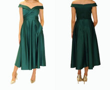 Load image into Gallery viewer, Green Bardot Midi Dress
